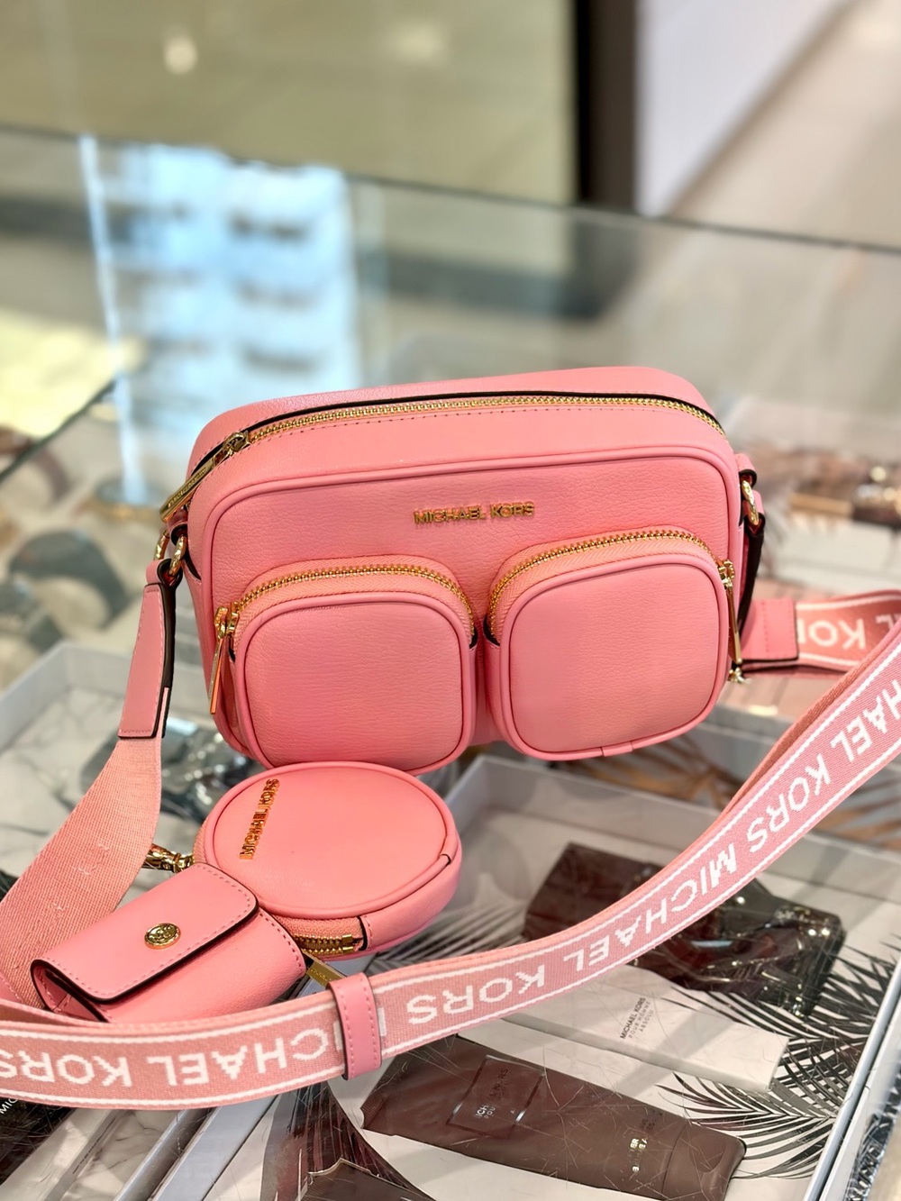 Michael Kors Pink Leather Crossbody Bag with Coin Case and Snap Pouch Carnation - Picture 8 of 14